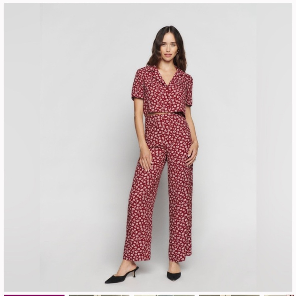 Reformation Set - Red Floral Print - Pant and Crop Top - 8